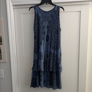 Boutique Blue Patterned Sleeveless Dress - Made in Italy - size M/L - 19" PTP